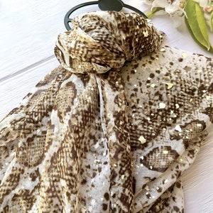 Brown Snake Skin Scarf // Winter Accessories // Brown Snake Print Metallic Scarf // Etsy UK Shop // Animal Skin Print // Secret Santa Gift image 1