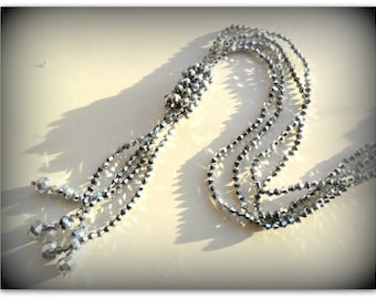 Long Blue Silver Bicone Beaded Necklace Beaded Tassel Long Necklace Goth Necklace UK Shop Etsy UK Winter Jewelry Christmas Sparkle