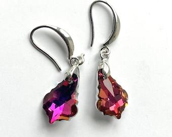 Vintage Style Crystal Pink and Orange Ornate Earrings / Etsy UK / Girlfriend Gift / Christmas Earrings / Crystal Facet Jewellery