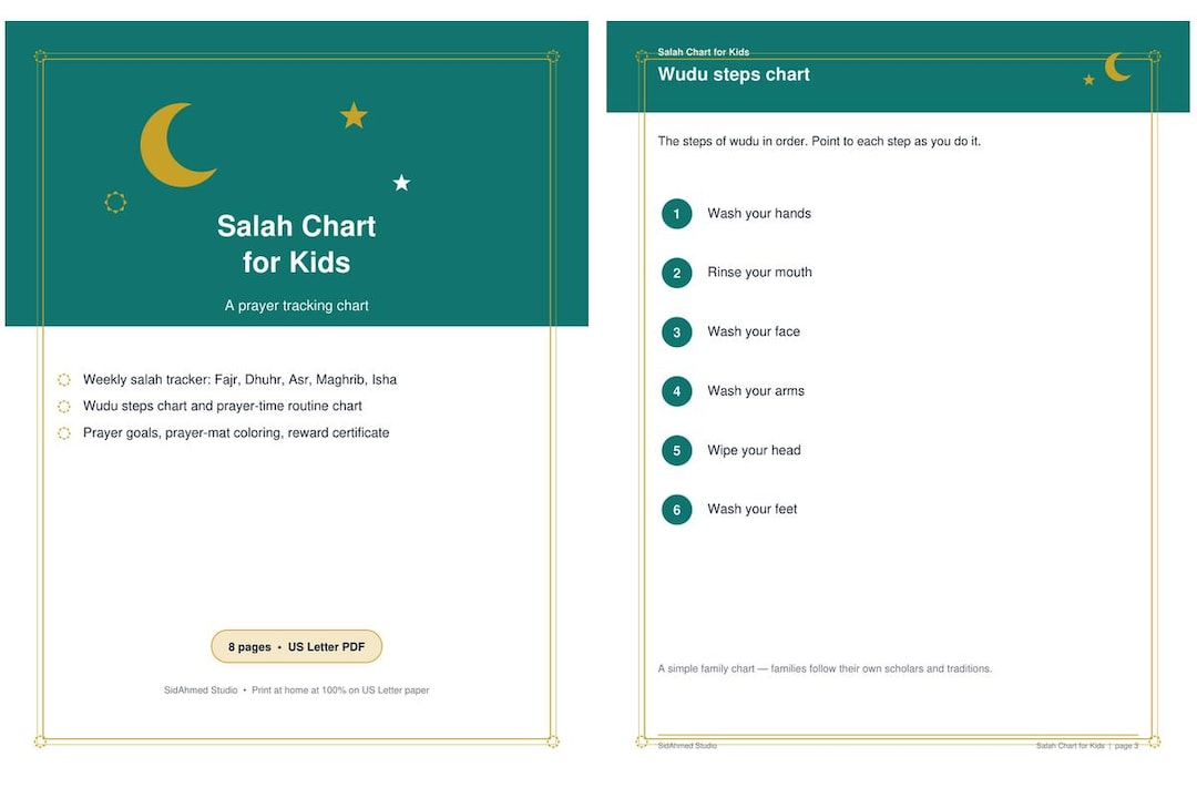 Prayer Chart.pdf Salah Chart for Kids Printable — Prayer Tracking Chart, 8 Page PDF - Etsy