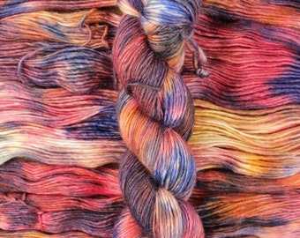 Equinox - 40/40/20 superfine alpaca/merino/silk, Aurora DK, red rainbow single ply medium weight yarn