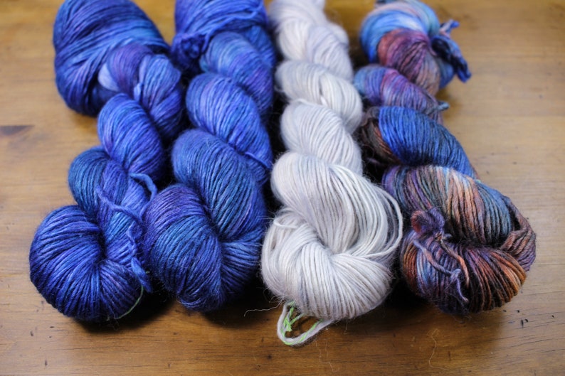 Wisdom of the Moon Shawl Kit knitting kit, baby alpaca/merino/silk hand dyed yarn, DK weight yarn, stranded colorwork shawl kit image 6