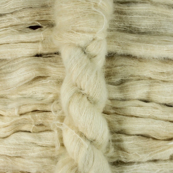 Antler - 74/36 baby suri alpaca/silk lace weight yarn, Suri Cloud, cream brushed suri silk yarn