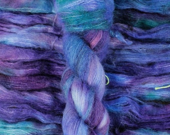 Tempest - 74/36 baby suri alpaca/silk lace weight yarn, Suri Cloud, blue green purple brushed suri silk yarn