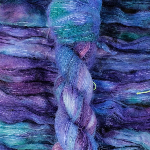 Tempest - 74/36 baby suri alpaca/silk lace weight yarn, Suri Cloud, blue green purple brushed suri silk yarn