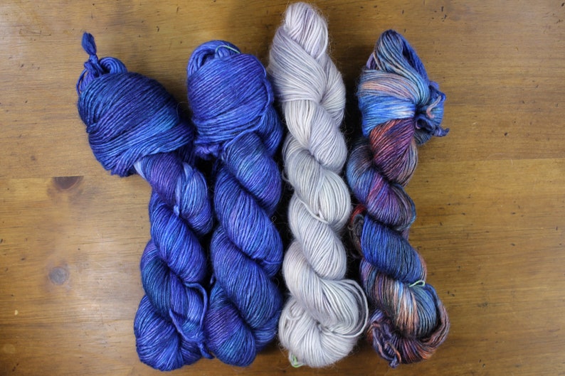 Wisdom of the Moon Shawl Kit knitting kit, baby alpaca/merino/silk hand dyed yarn, DK weight yarn, stranded colorwork shawl kit image 5