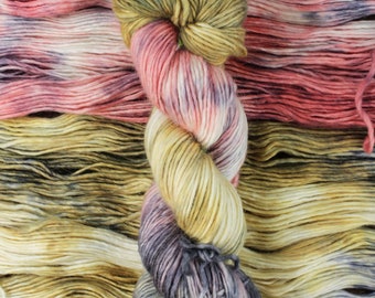 Supercell - 40/40/20 superfine alpaca/merino/silk, Aurora DK, pink yellow white gray single ply medium weight yarn