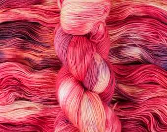 Prickly Pear - 100% organic merino wool sock yarn, Eco Merino Light, single ply red, pink, yellow, orange fingering yarn