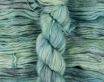 Lamb's Ear - 40/40/20 superfine alpaca/merino/silk, Aurora DK,  green teal gray single ply medium weight yarn