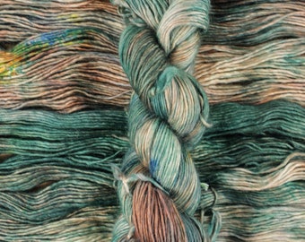 Deep Woods - 40/40/20 superfine alpaca/merino/silk, Aurora DK,  green brown speckled single ply medium weight yarn