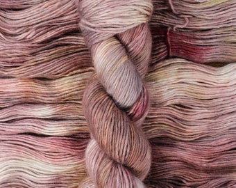 Dried Roses - 40/40/20 superfine alpaca/merino/silk, Aurora DK, pink gold brown speckled single ply medium weight yarn