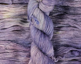 Cloudlight - 40/40/20 superfine alpaca/merino/silk, Aurora DK, purple blue gray speckled yellow single ply medium weight yarn