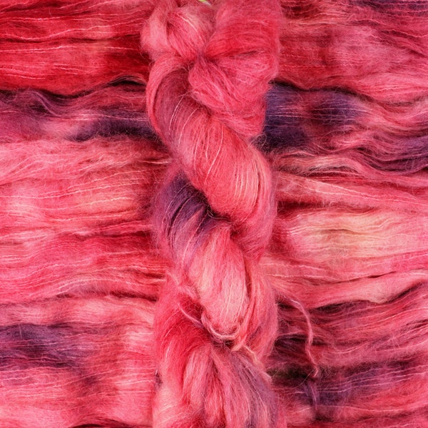 Prickly Pear - 74/36 baby suri alpaca/silk lace weight yarn, Suri Cloud Lace, hand dyed brushed alpaca/silk yarn
