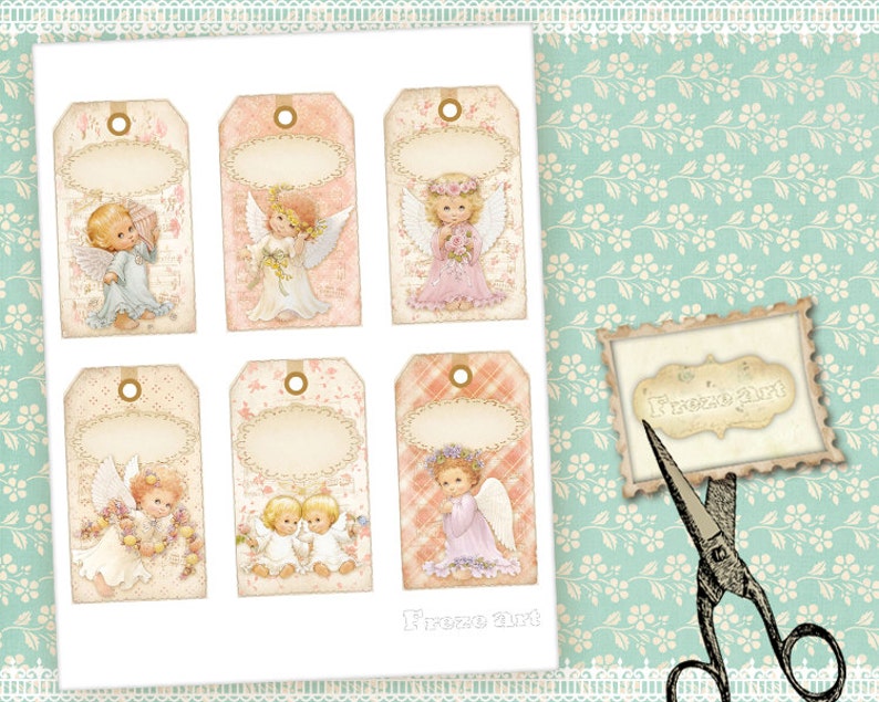 Vintage angel gift tags on Digital collage sheet Printable | Etsy