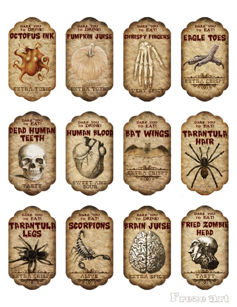 Halloween labels Printable scary tags Digital Collage Sheet | Etsy