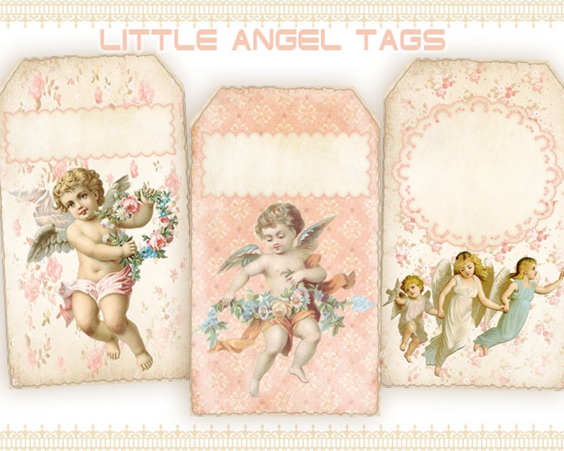 Vintage angel tags Printable gift tags on Digital collage | Etsy