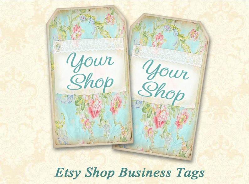 Vintage gift tags Business tags for Etsy shop on Digital collage sheet Printable download tags