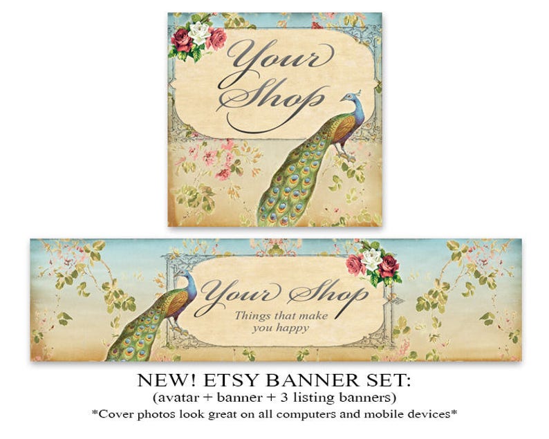 New Shabby Blue Banner Peacock Banner Etsy Cover Etsy Banner Etsy