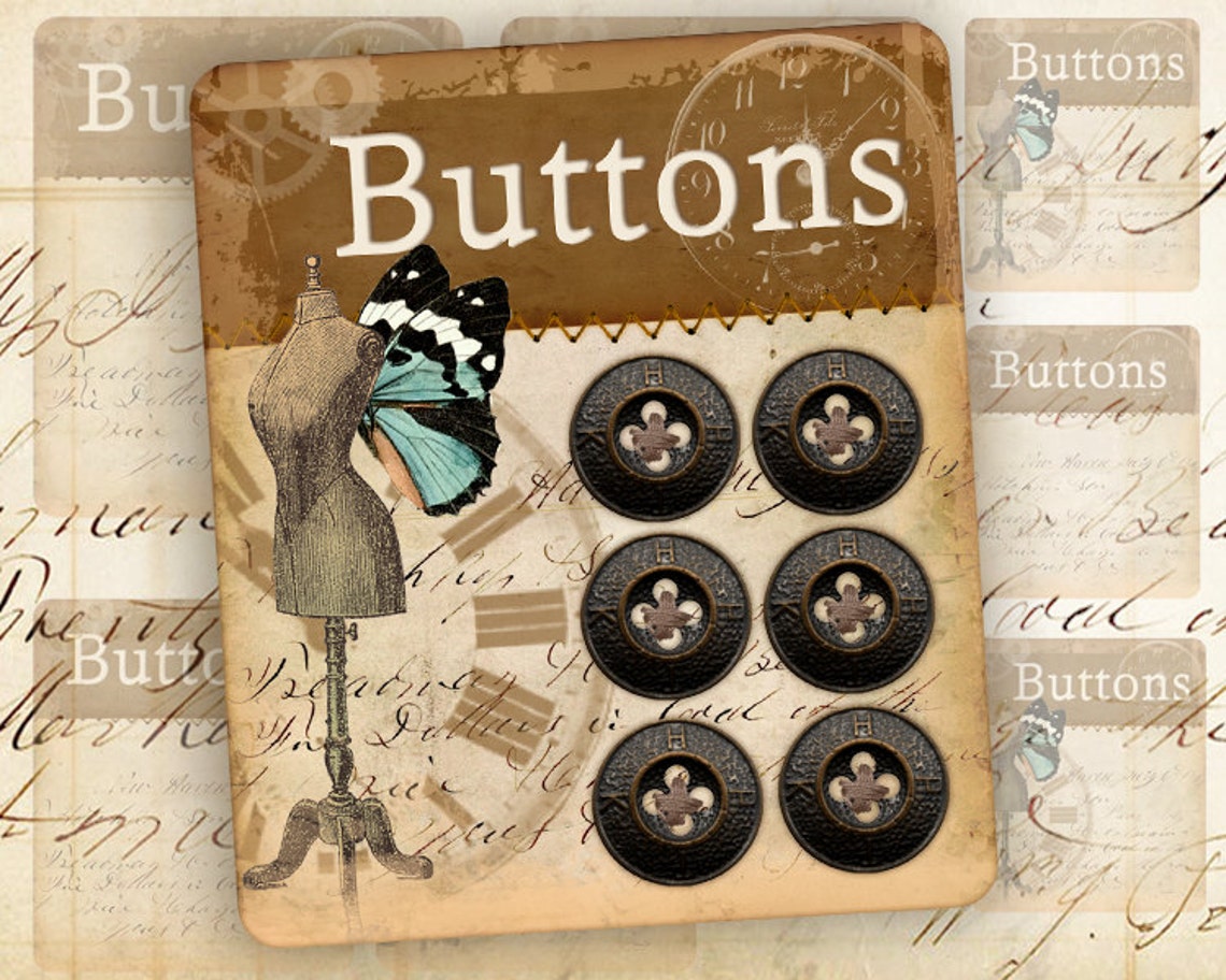Printable vintage button cards Digital collage sheet Paper Etsy
