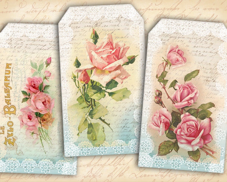 Lace gift tags Printable download on Digital Collage Sheet Etsy