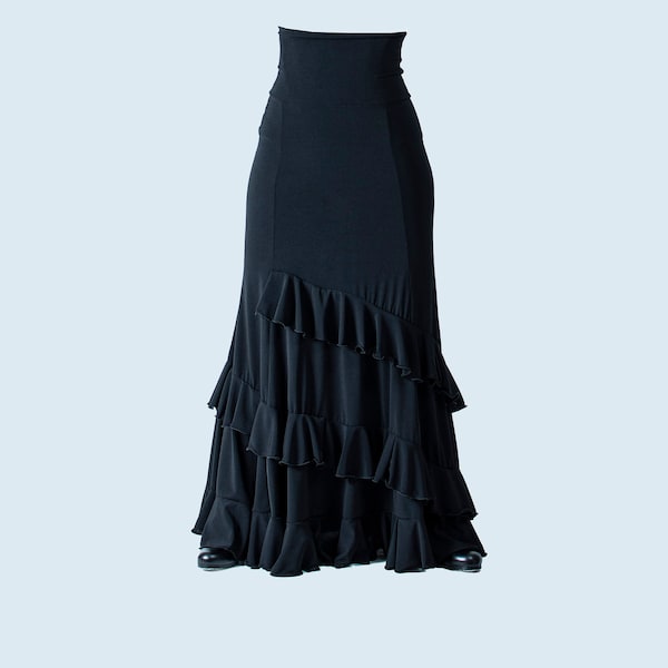 Flamenco Skirt falda de flamenco rehearsal  BLACK  ruffles