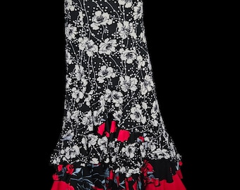 Flamenco Skirt falda de flamenco Black and White floral Red ruffles