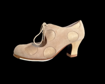 Flamenco Shoes Professionals brand new Lunares  Biege suede choose your size