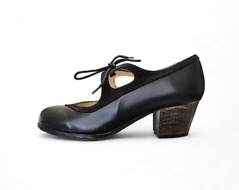 Flamenco Shoes Professionals brand new Candor   black leather suede short heel
