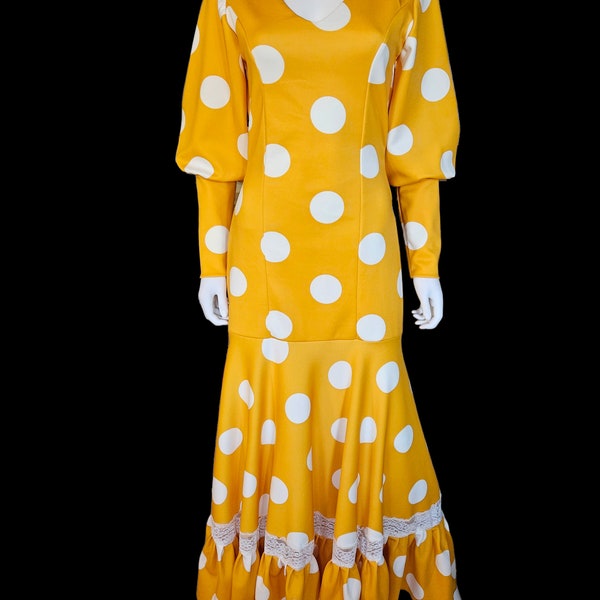 Flamenco Dress vestido de flamenco Yellow and White polka dots canastero