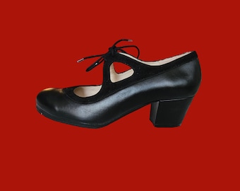 Flamenco Shoes Professionals brand new Candor   black leather suede short heel