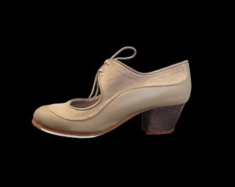 Flamenco Shoes Professionals brand new Angelito Beige leather  short heel