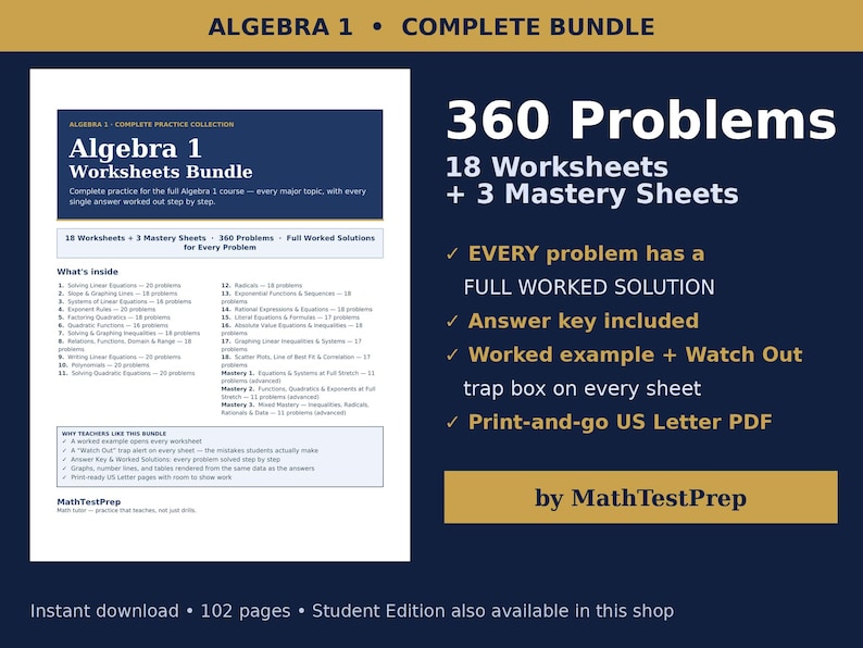 Algebra 1 Complete Bundle by MathTestPrep