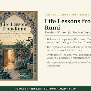 Rumi Life Lessons Workbook | Timeless Wisdom for Modern Living | Reflection Journal | Printable Worksheets PDF