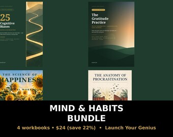Mind & Habits Workbook Bundle | 4 Books | Cognitive Biases, Gratitude, Happiness, Procrastination