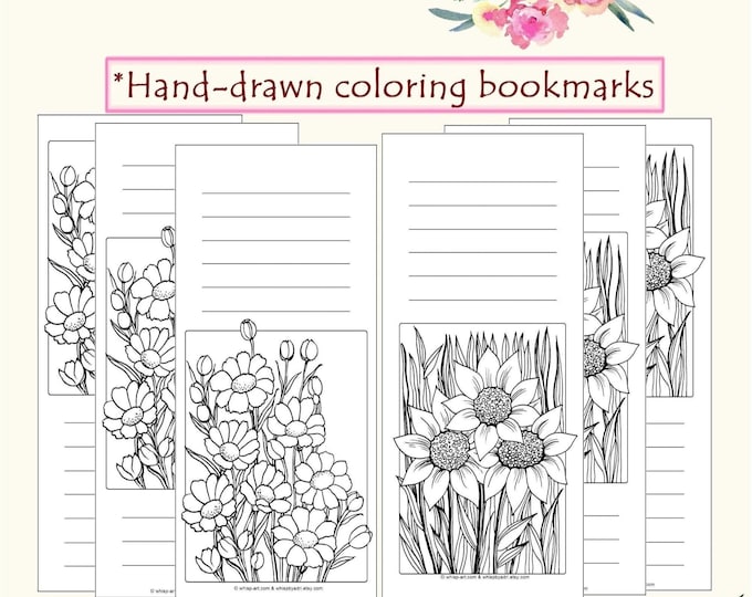 Spring Summer Paper Craft, Wildflower Sunflower Coloring Bookmarks: Printable DIY Set (PDF Download)