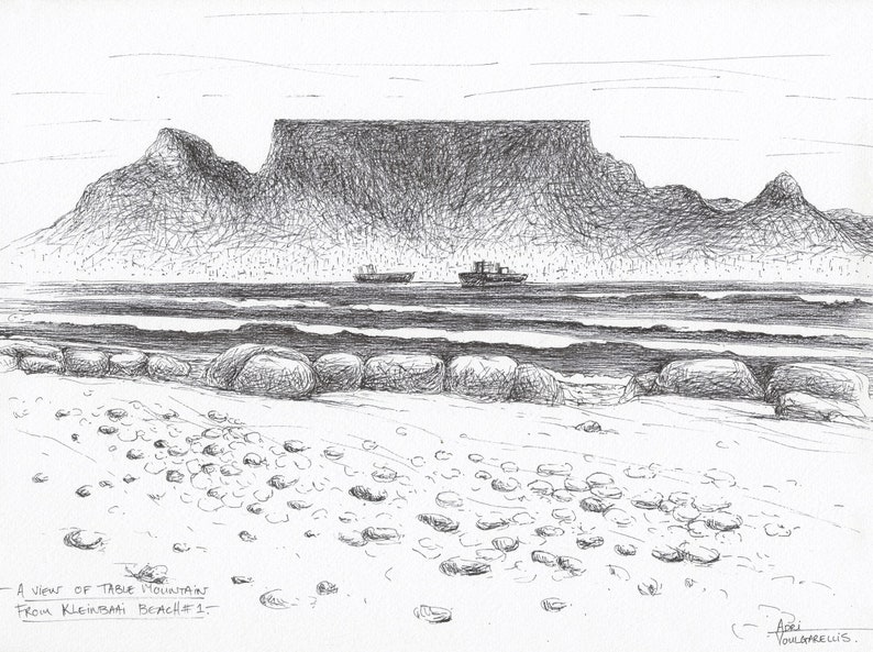 2 Printable Art Table Mountain Pen Drawings ea. Size A3 Etsy