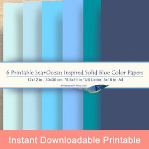 Papel imprimible digital en azul veraniego para bodas, manualidades, collages, libros de recortes, pasatiempos, cumpleaños y uso comercial.