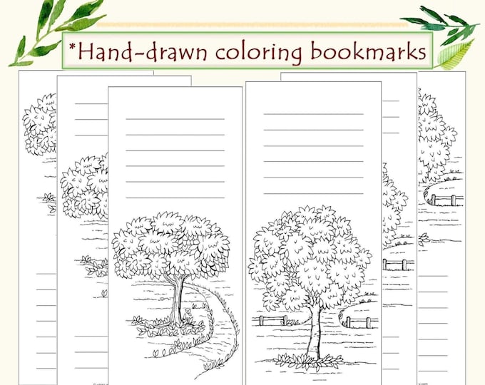 Summer Tree Coloring Bookmarks, DIY Printable Set (PDF)