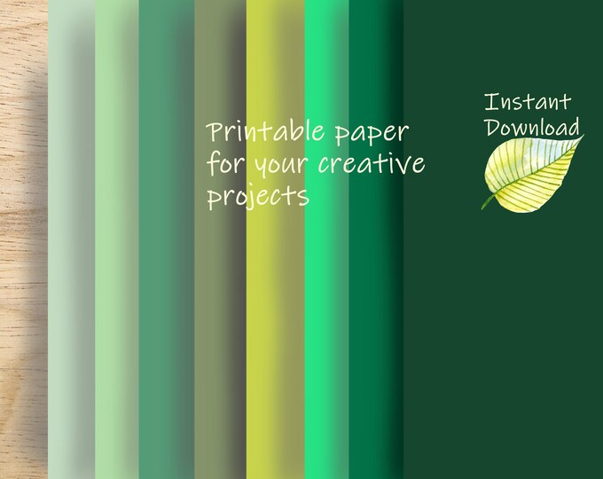 Nature Inspired Green Solid Colors, Printable Paper Pack: for Scrapbook, card making, DIY Crafts (Commercial Use allowed)
