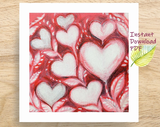 Cute Hearts Painting Desk Decor & Love Wall Art Instant Downloadable Printable Gift Her and Self | Small and medium sizes (PDF)
