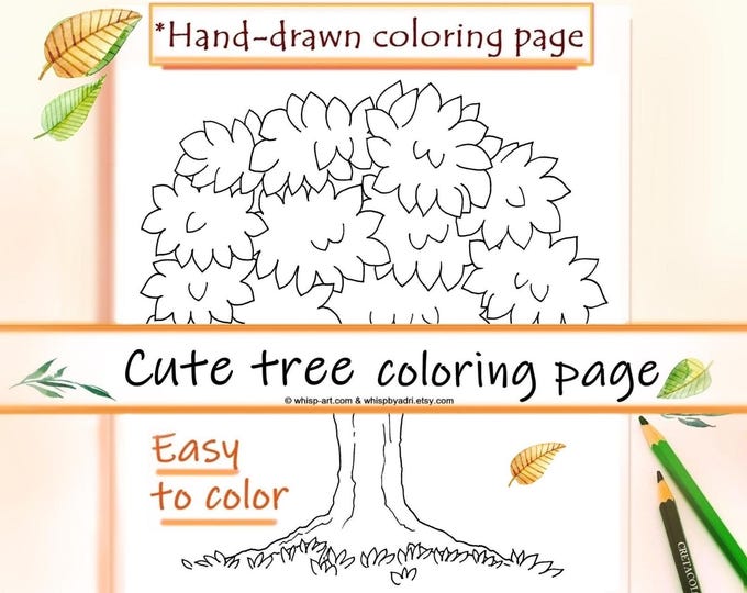 Tree Coloring Page: Easy to Color, Fall Autumn Theme (PDF Download, US Letter, A4)