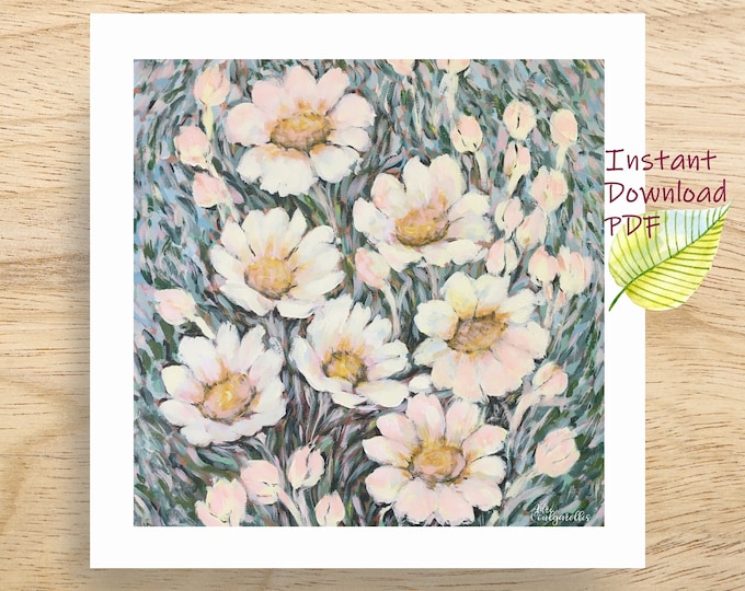 Daisy Flowers Acrylic Painting: Cozy Wildflower DIY Art Print (PDF Download)