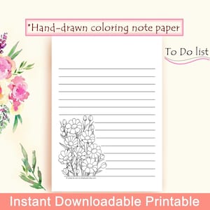 Fröhliche Frühlings Wildblumen, liniertes Notizpapier To Do Liste, Sofort Download, Größe A5, half *US Letter * half 8.5x11, half 8x10 PDF
