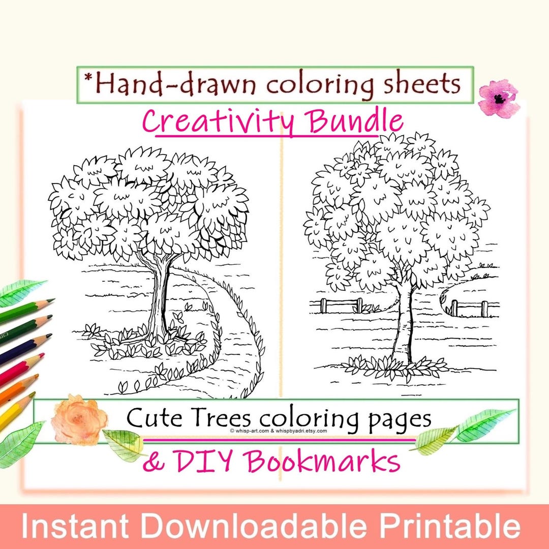 Tree Coloring Pages & Bookmarks Bundle: Cozy Spring/summer Activity ...