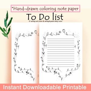 Frühling Sommer Zierliches Blumen Gemütliches Notizpapier zum Ausmalen, To Do Liste, liniert + unliniert Sofort Download, A5,half *US Letter *half 8.5x11,hald 8x10 PDF