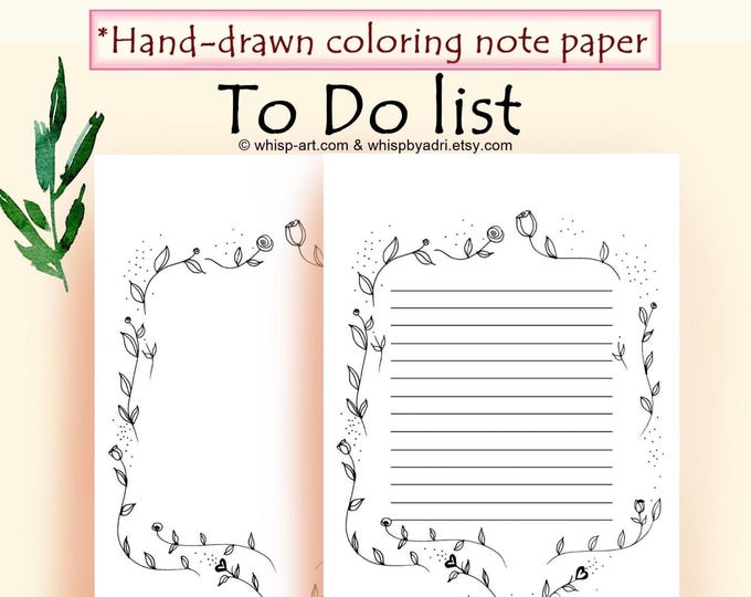 Dainty Floral Coloring Note Paper: DIY Printable To-Do List, A5/half US Letter/half 8x10in