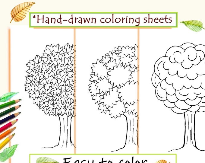 Tree Coloring Pages: Relaxing Fall, Autumn, Summer Designs (PDF Download)