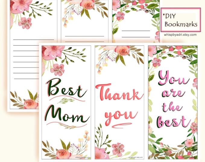 Floral DIY Mother's Day Bookmarks, 6 Designs: Printable Paper Craft (PDF)