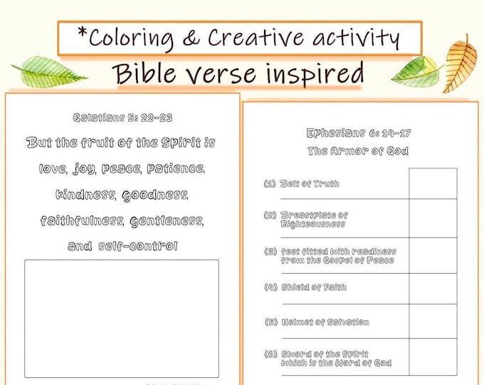 Bible Verse Creative activity Coloring Pages: Galatians 5, Ephesians 6 (PDF)