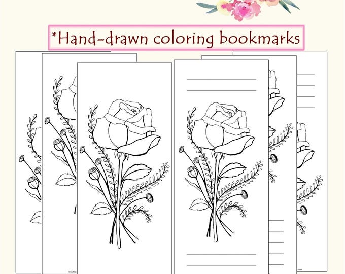Easy to Color Rose Bouquet Coloring Bookmarks: Printable DIY Floral Art Paper Craft (PDF Download)